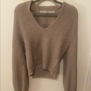 Alexander Wang Tan V-Neck Sweater with Ribbed Knit